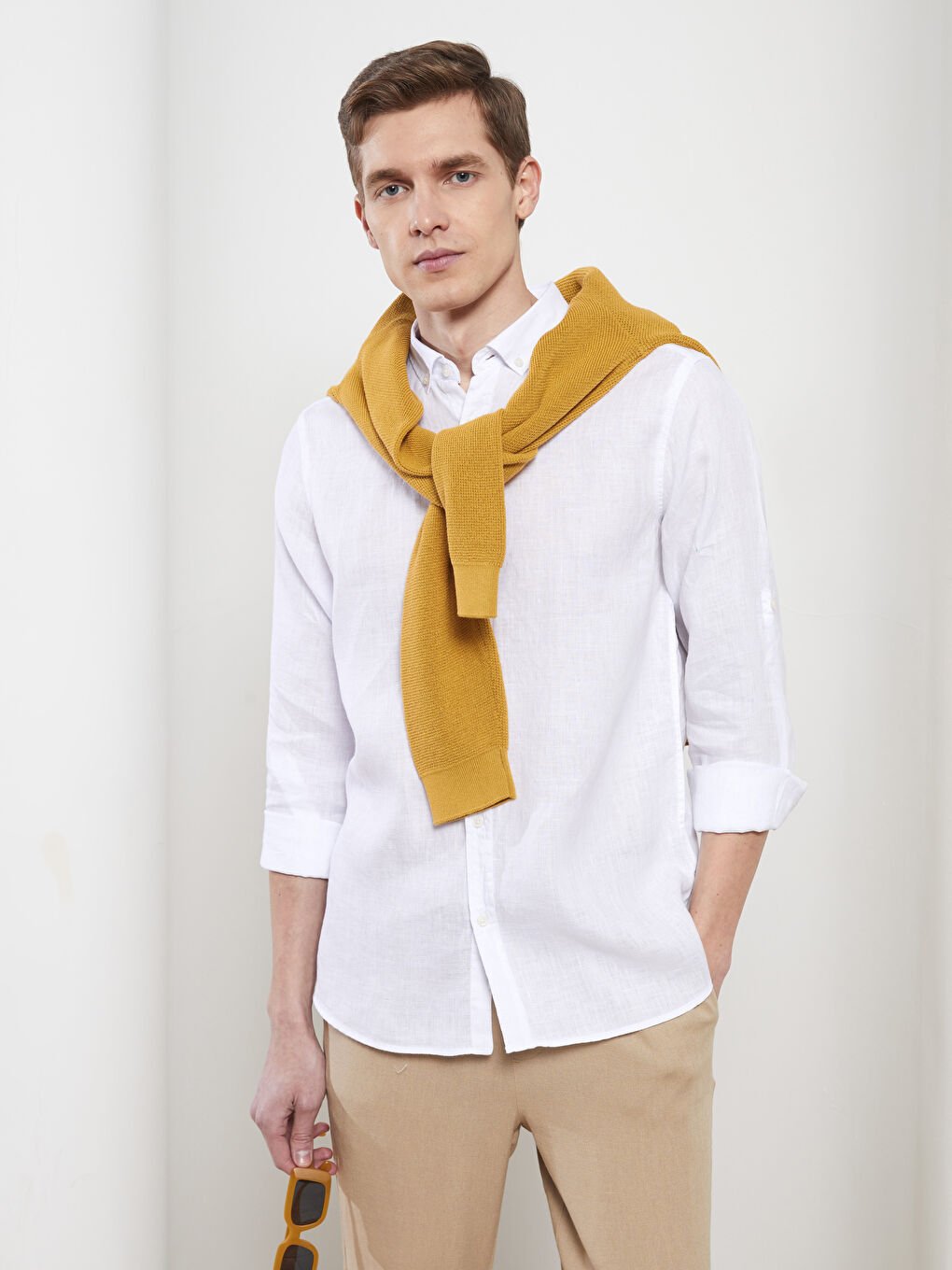 Beyaz Slim Fit Uzun Kollu Erkek Gömlek-1