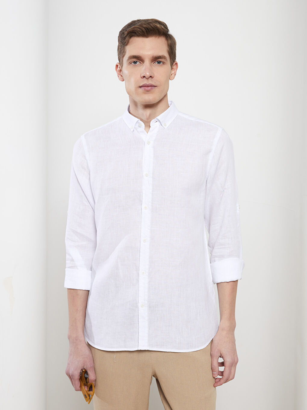 Beyaz Slim Fit Uzun Kollu Erkek Gömlek-2