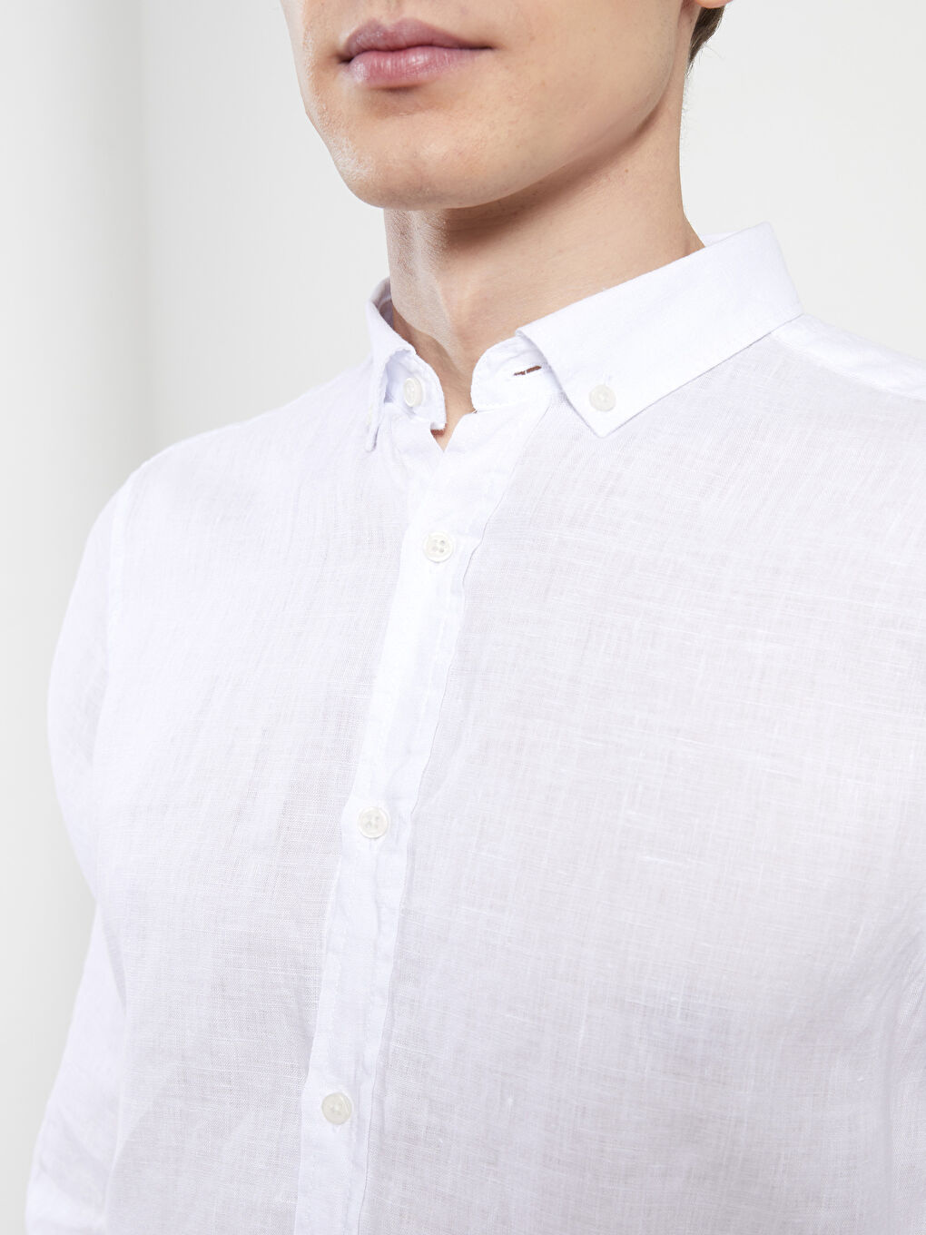 Beyaz Slim Fit Uzun Kollu Erkek Gömlek-3