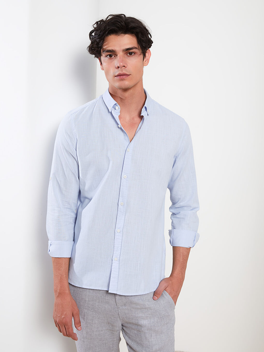 Slim Fit Long Sleeve Men's Shirt-1