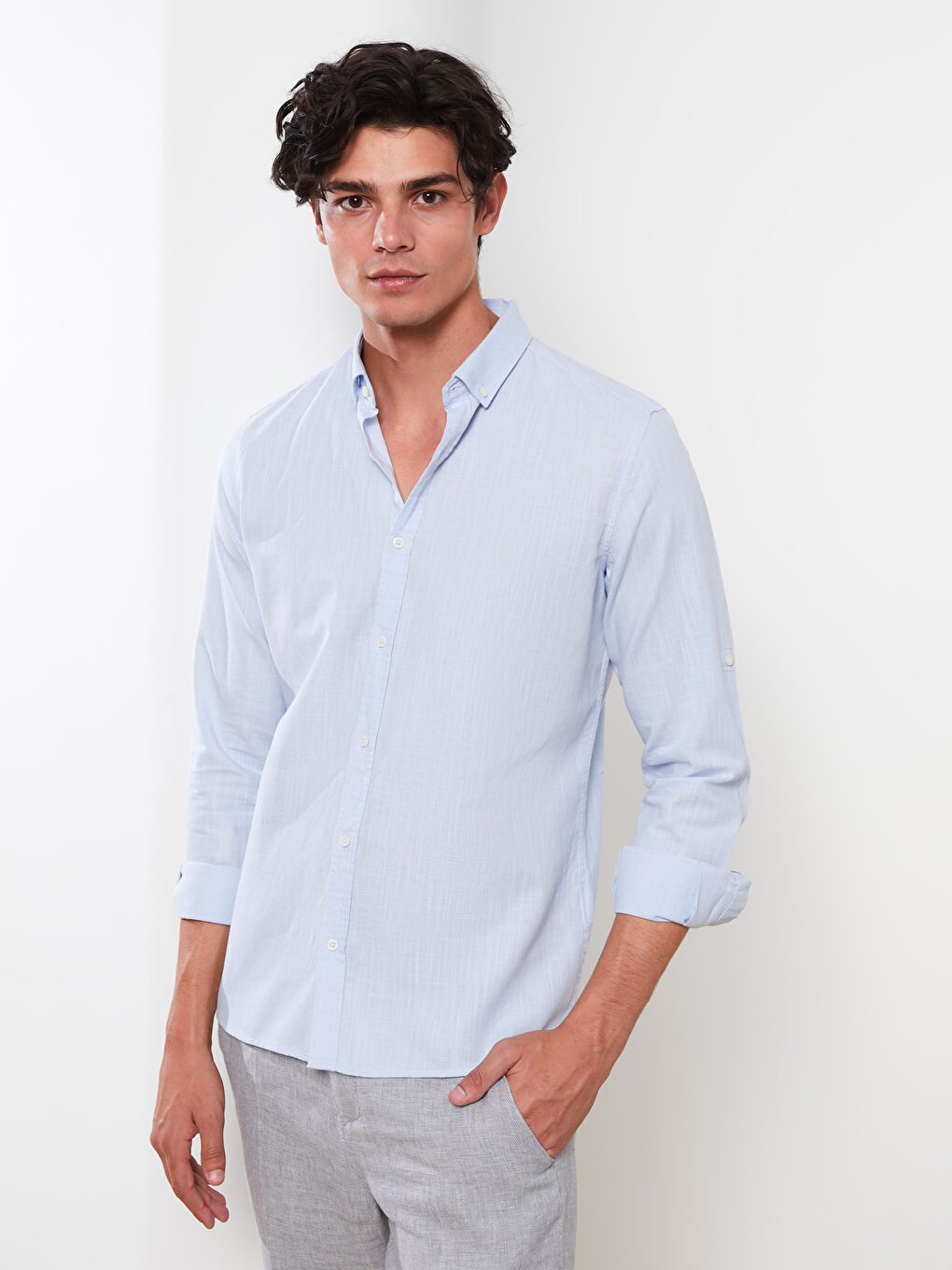 Slim Fit Long Sleeve Men's Shirt-2