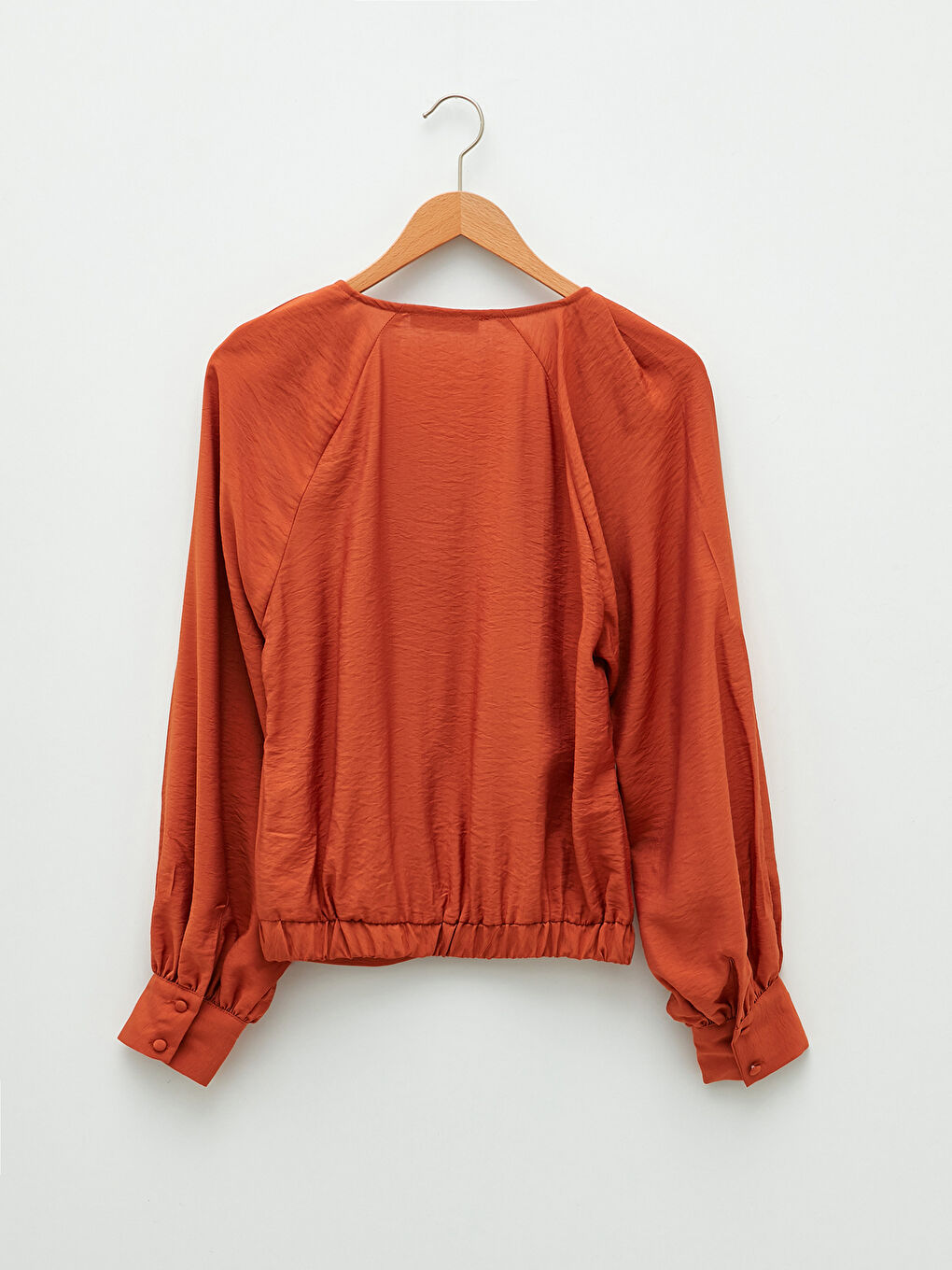 Turuncu V Yaka Düz Uzun Kollu Kadın Bluz-7