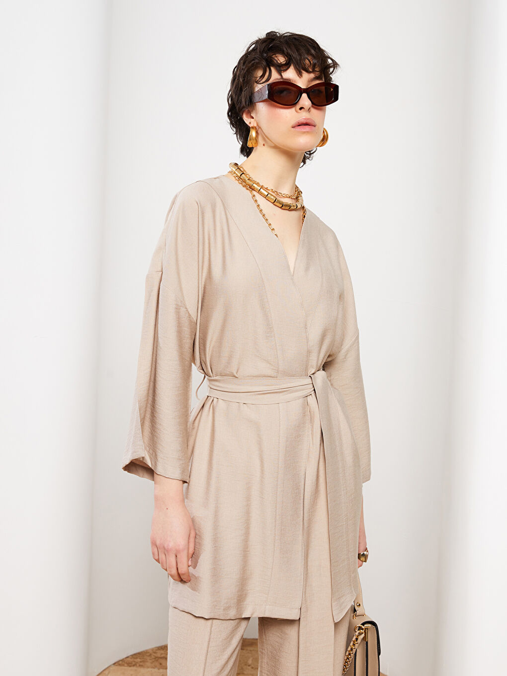 Kadın Şal Yaka Düz Kimono-1