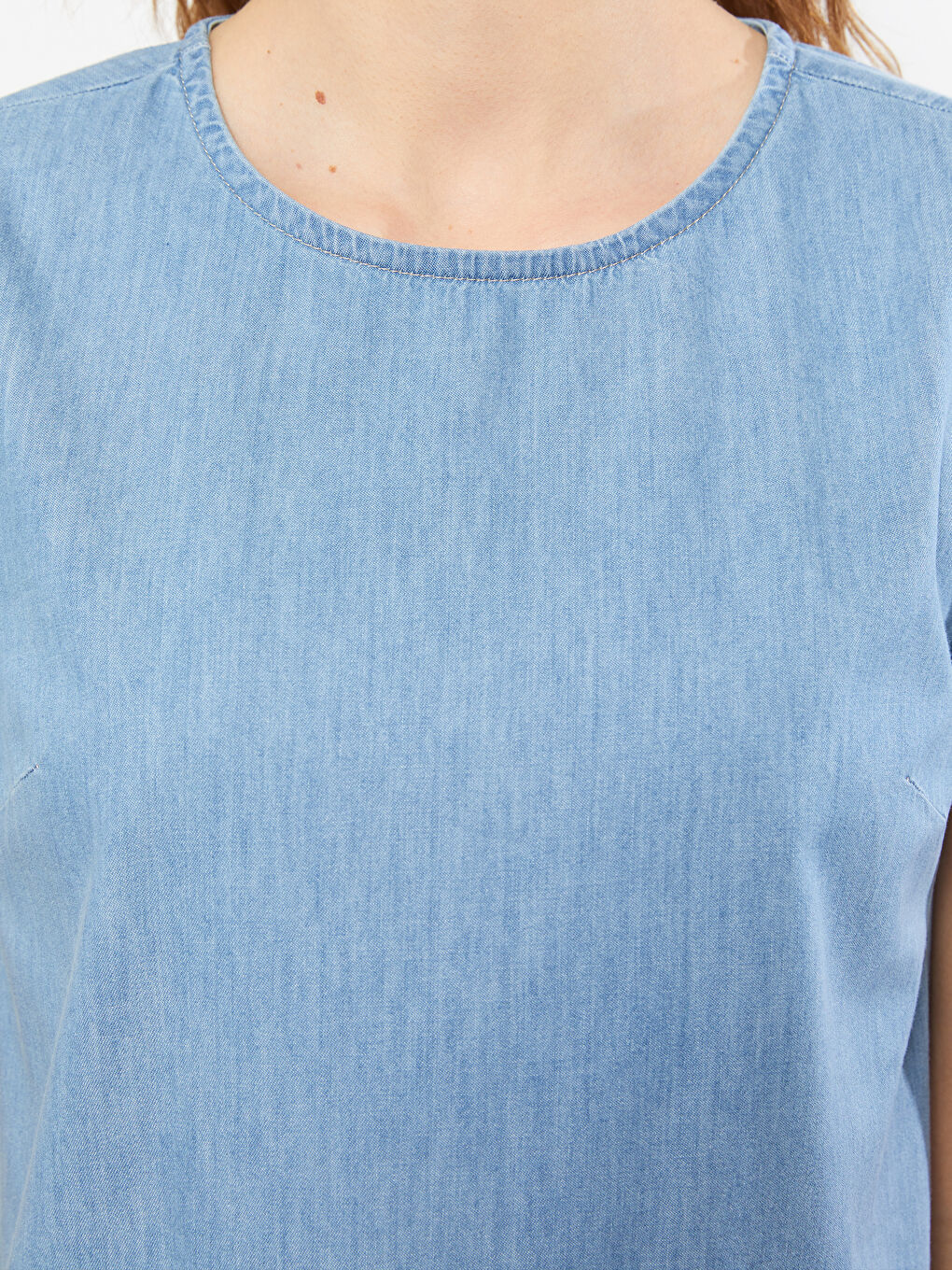 Crew Neck Straight Short Sleeve A Cut Women's Jean Dress -S2HY25Z8-311