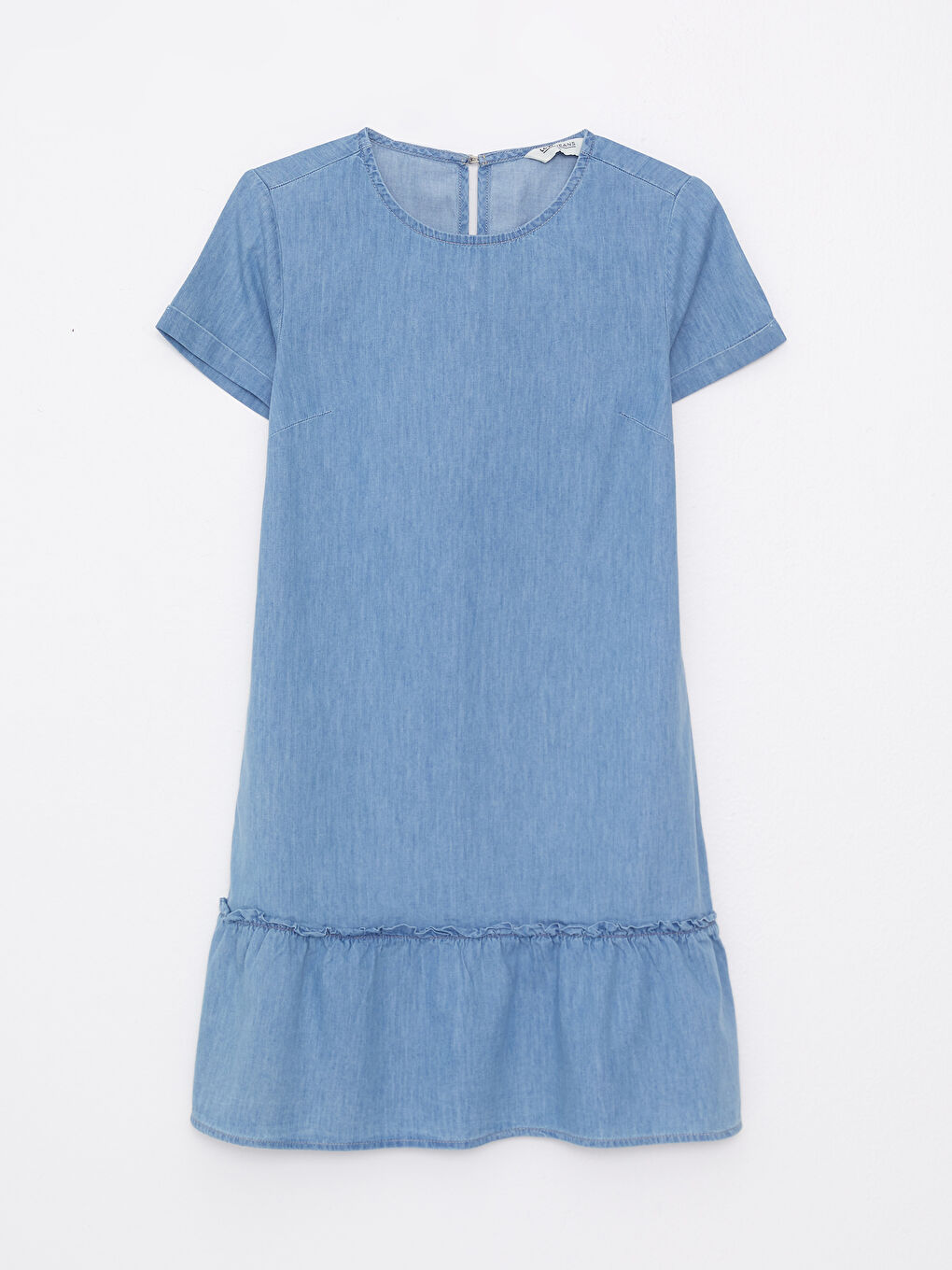 Crew Neck Straight Short Sleeve A Cut Women's Jean Dress -S2HY25Z8-311