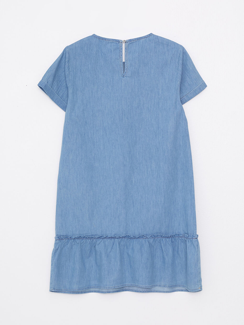 Crew Neck Straight Short Sleeve A Cut Women's Jean Dress -S2HY25Z8-311