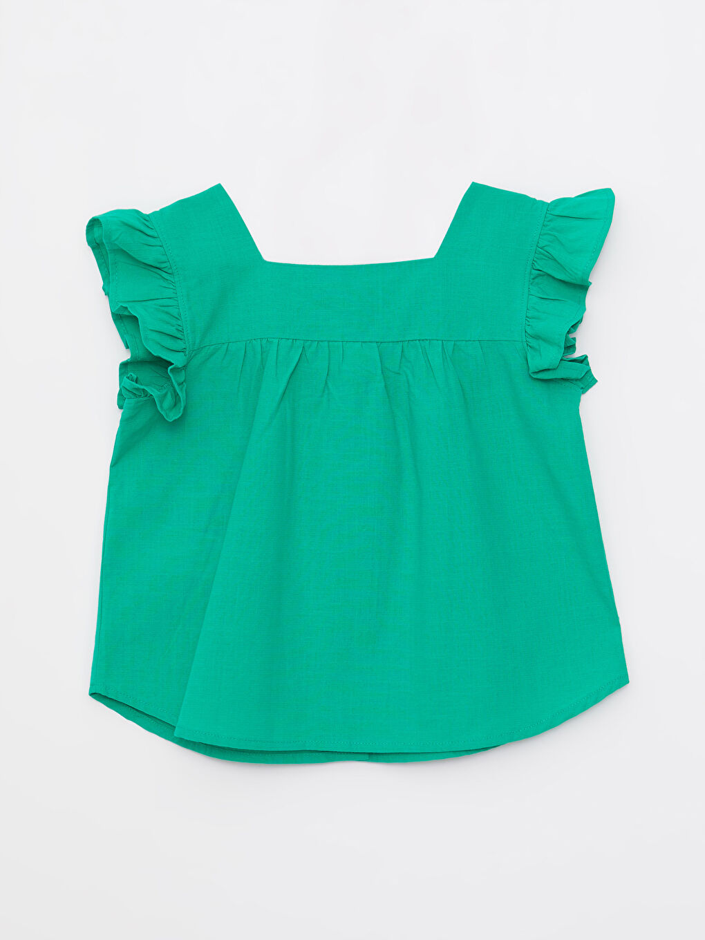 Blouse Basique à Col Carré Manches Courtes en Popeline pour Fille-1