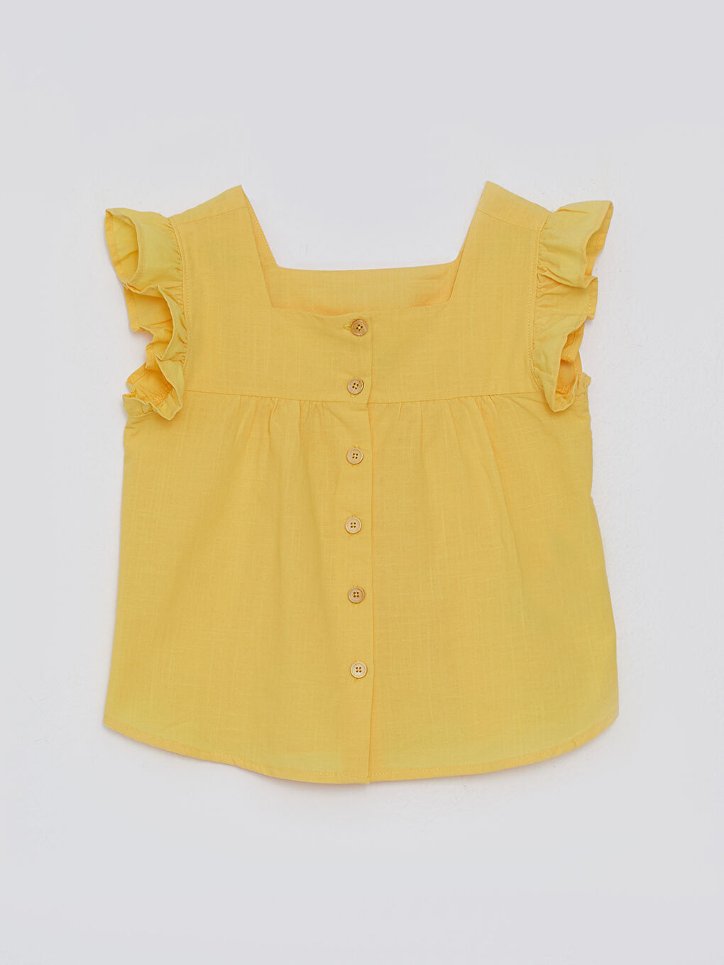 بلوزة بناتي ياقة مربعة كم قصير بوبلين سادة