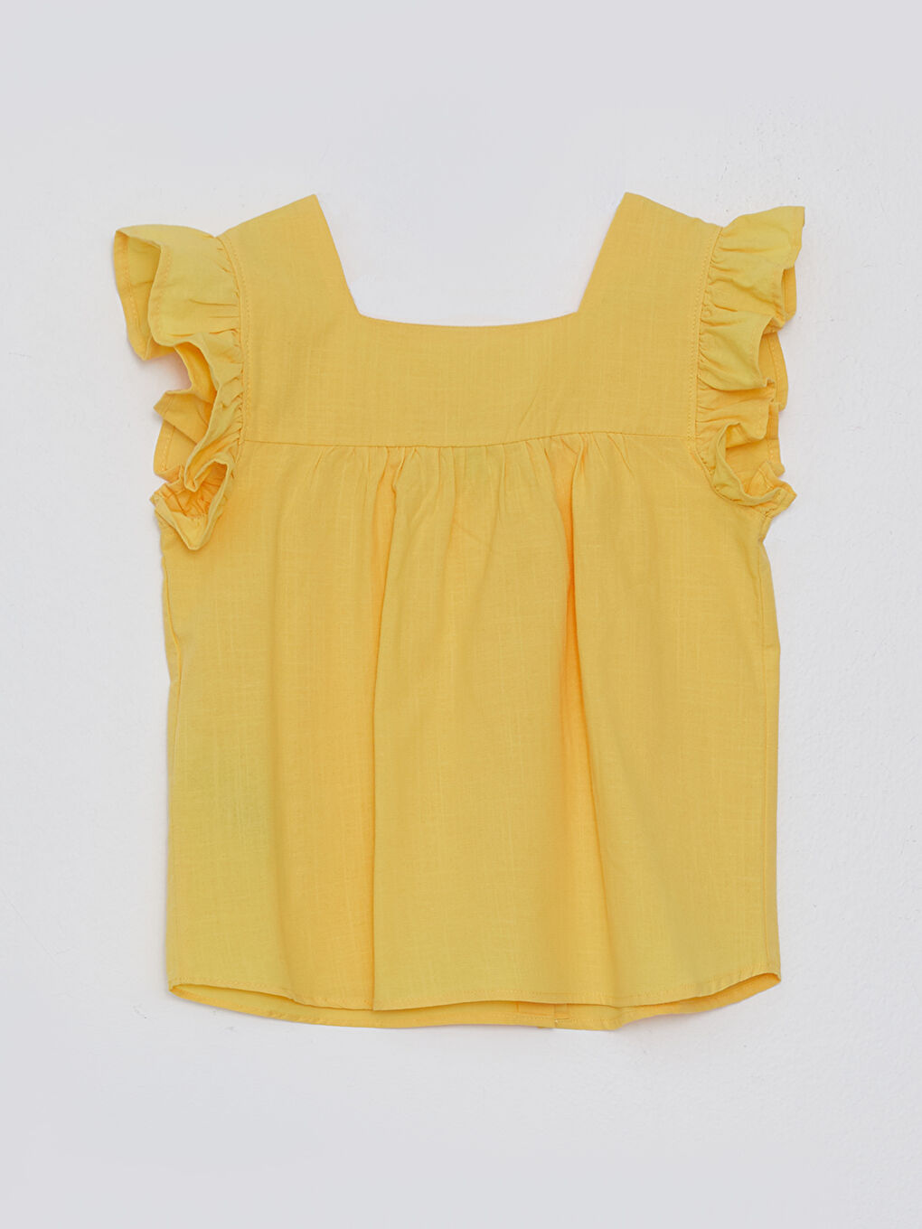 بلوزة بناتي ياقة مربعة كم قصير بوبلين سادة-1