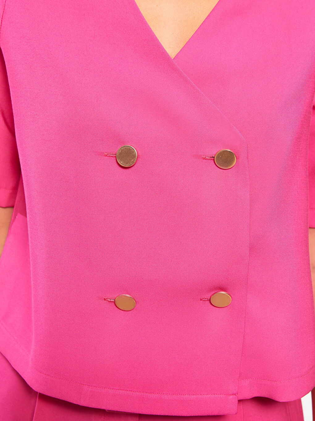 V-Neck Plain Short Sleeve Crop Women's Blouse-3