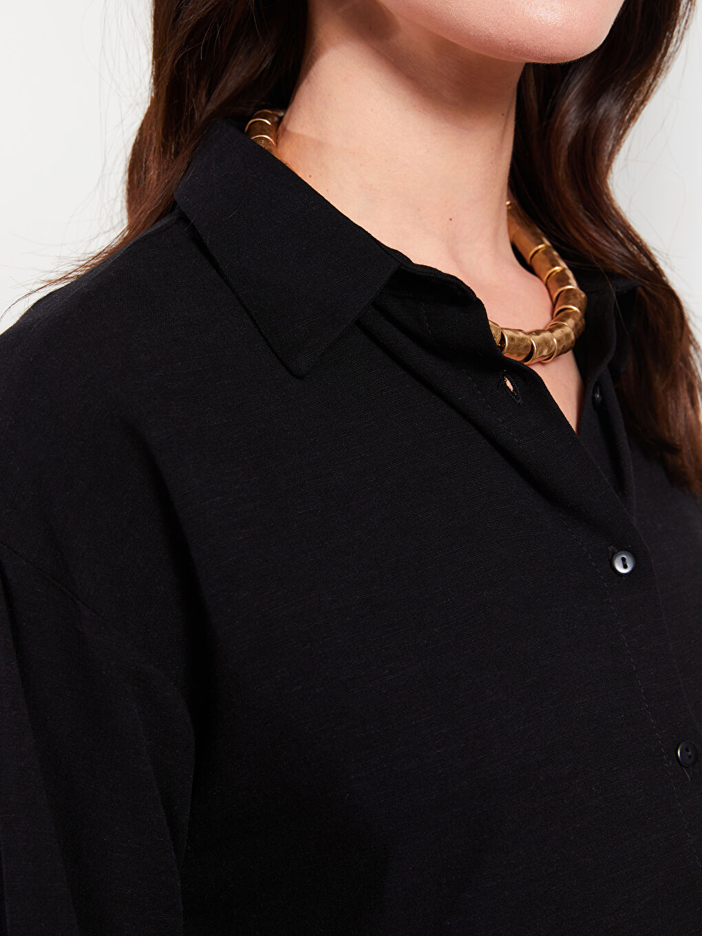 قميص حوامل بأكمام طويلة وقصة عادية بأزرار-3