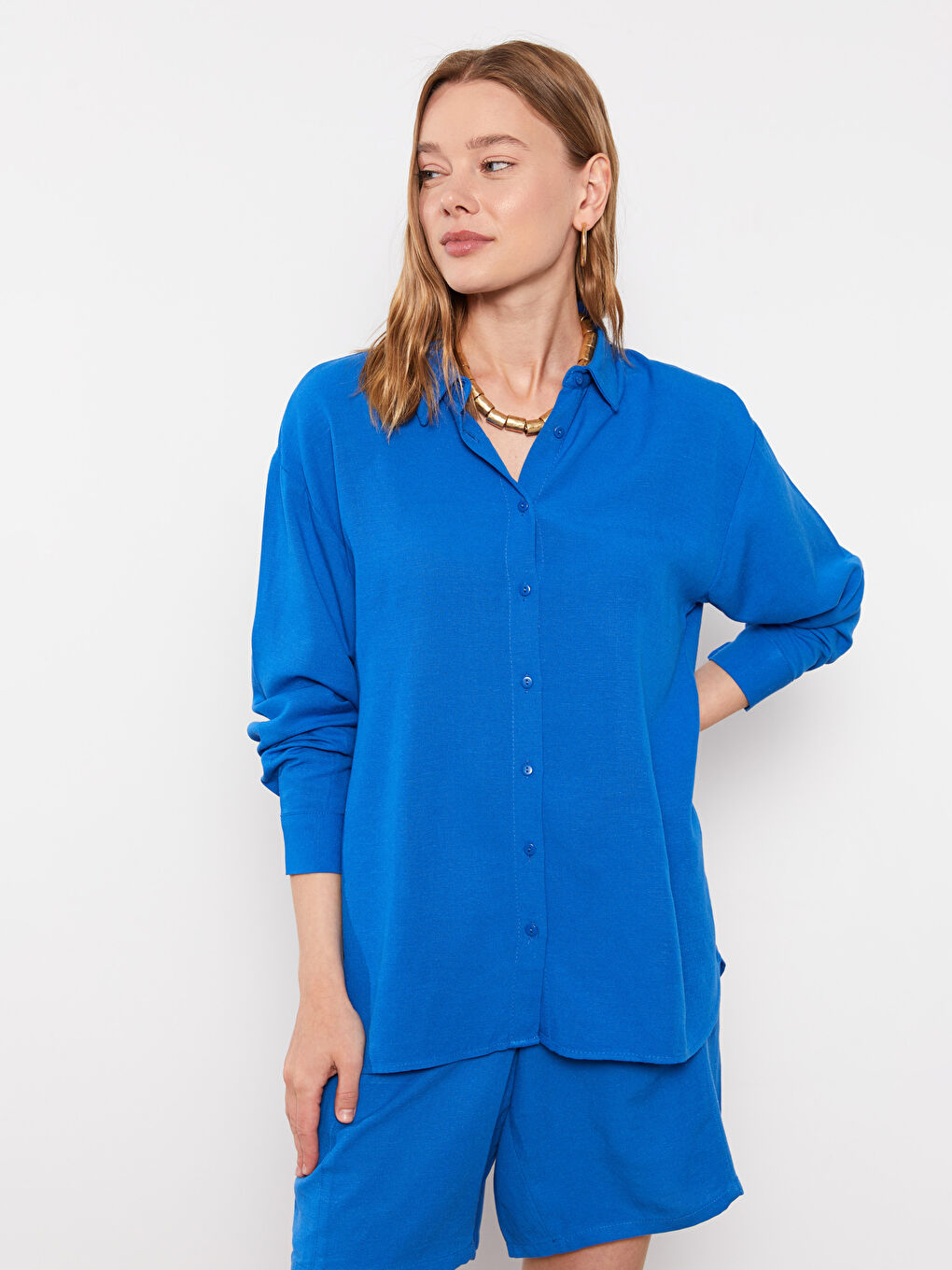 قميص حوامل بأكمام طويلة وقصة عادية بأزرار-2