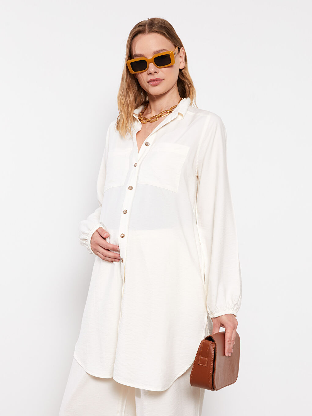 Plain Long Sleeve Maternity Shirt Tunic