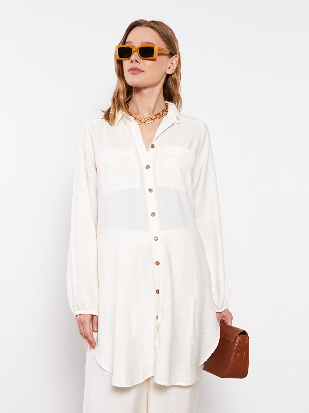 Plain Long Sleeve Maternity Shirt Tunic-1