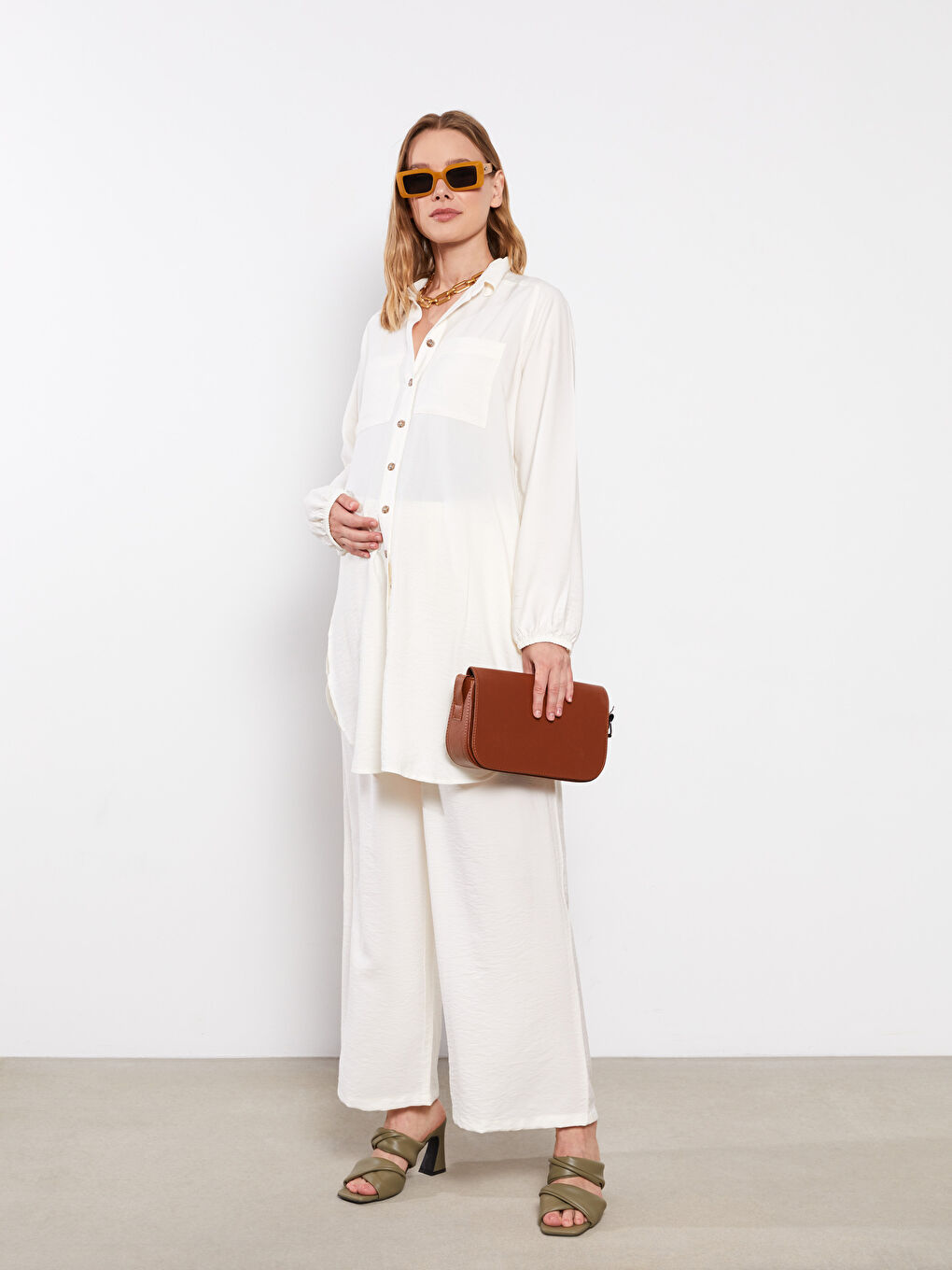 Plain Long Sleeve Maternity Shirt Tunic-4