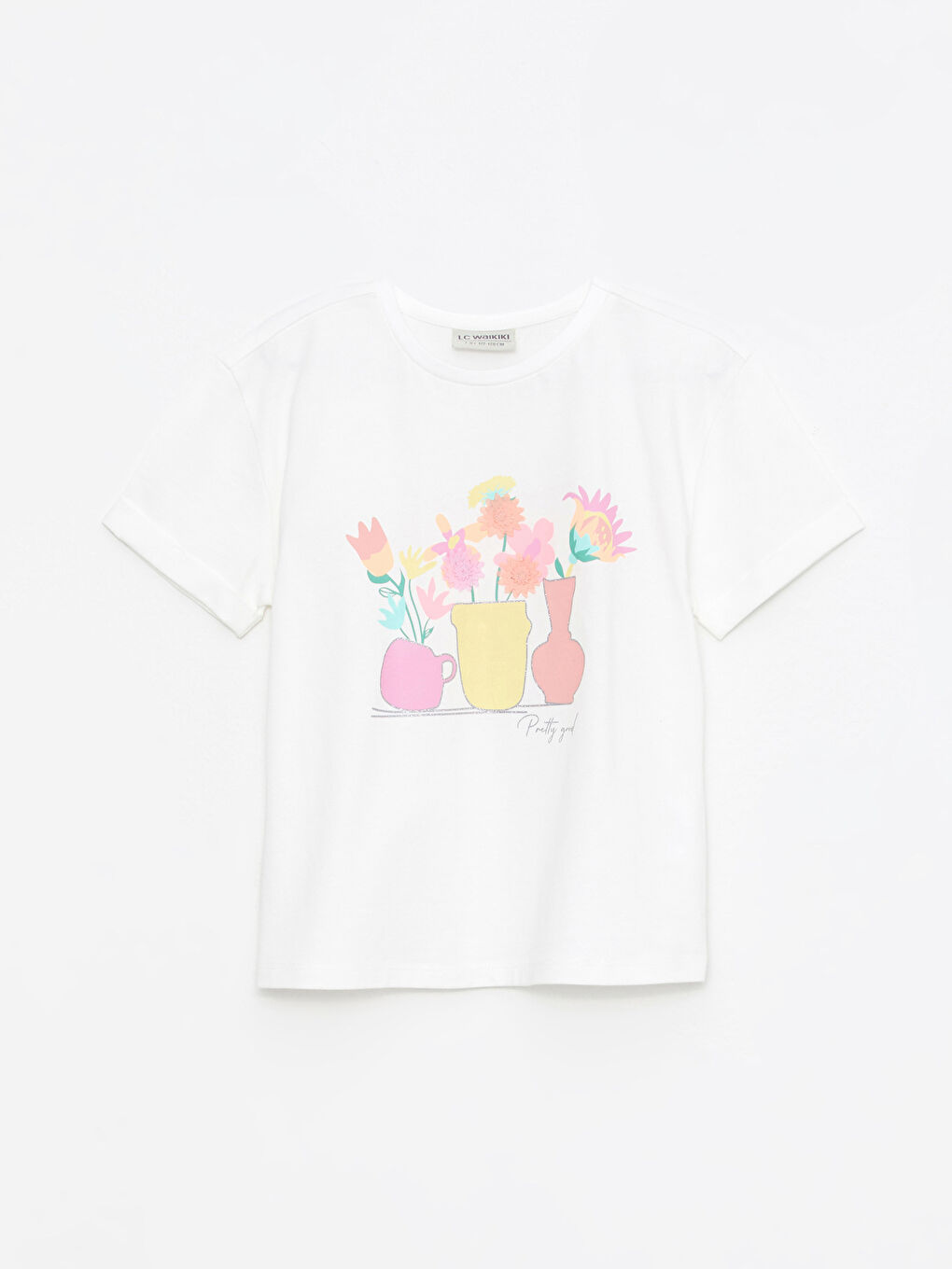 Crew Neck Printed Short Sleeve Cotton Girl T-shirt