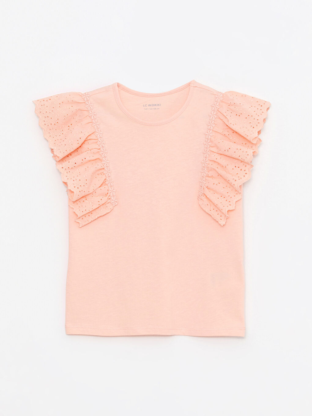 LCW Kids Crew Neck Scalloped Detailed Cotton Girls T-Shirt -S2HY46Z4-G6S