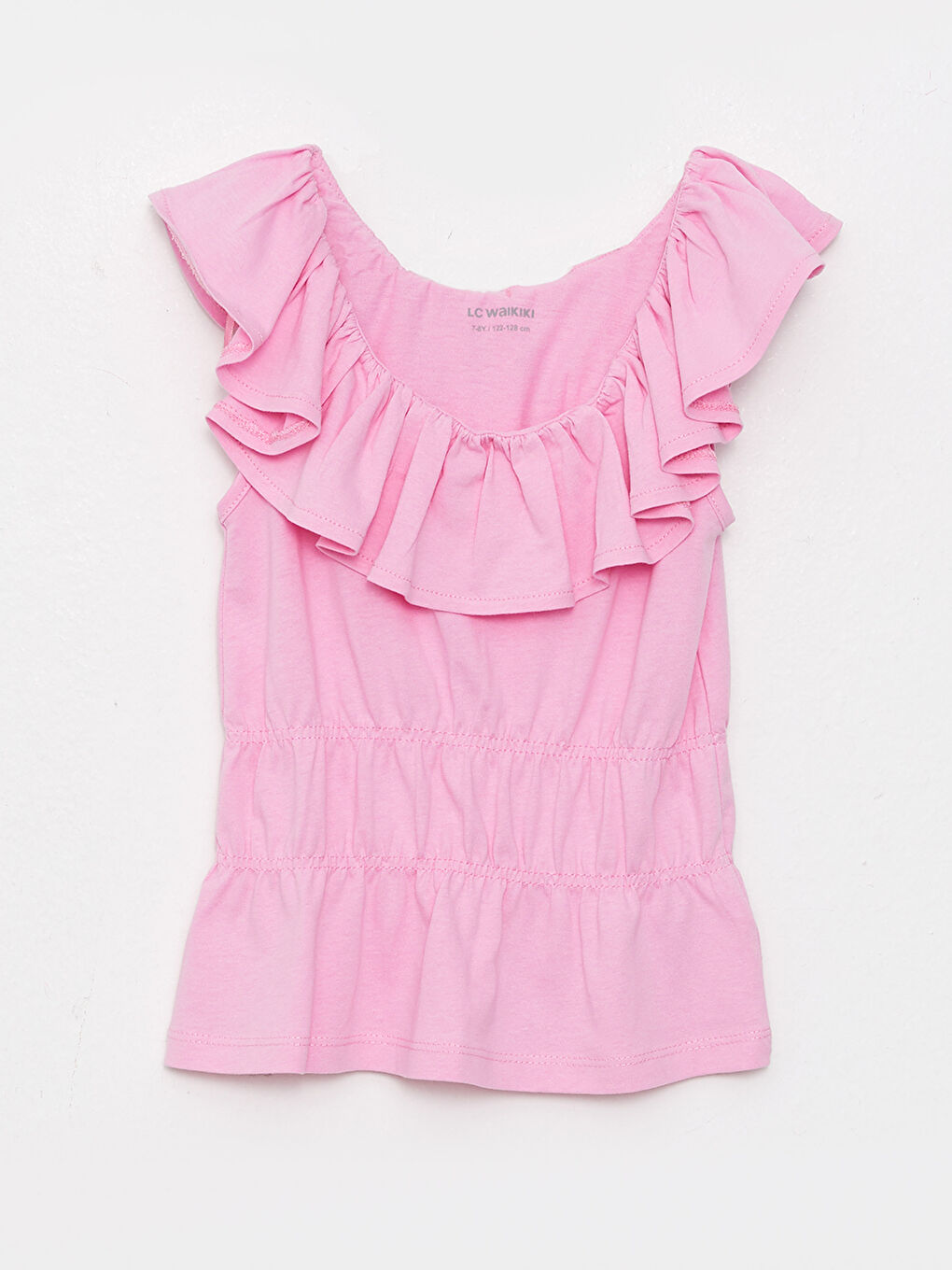 Pembe Bisiklet Yaka Basic Kısa Kollu Kız Çocuk Tişört