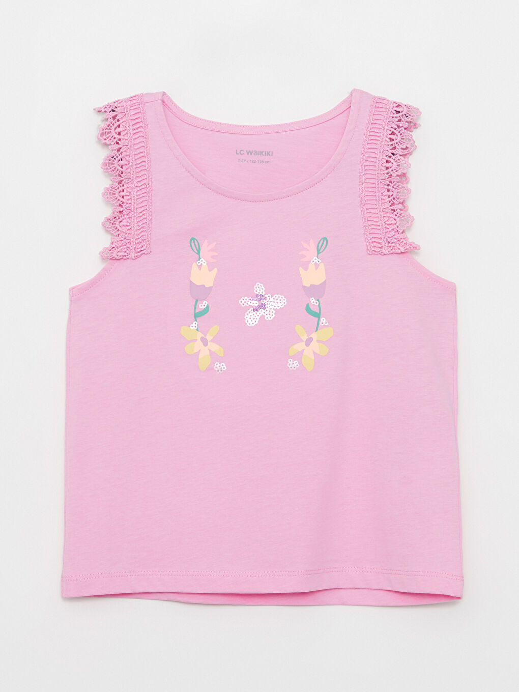 Pembe Bisiklet Yaka Baskılı Pamuklu Kız Çocuk Atlet