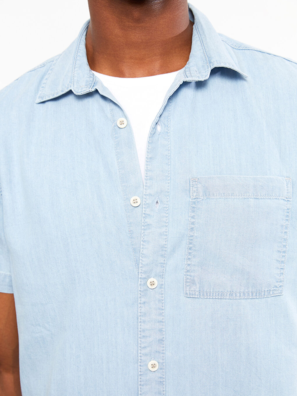 İndigo Rahat Kalıp Kısa Kollu Erkek Jean Gömlek-3