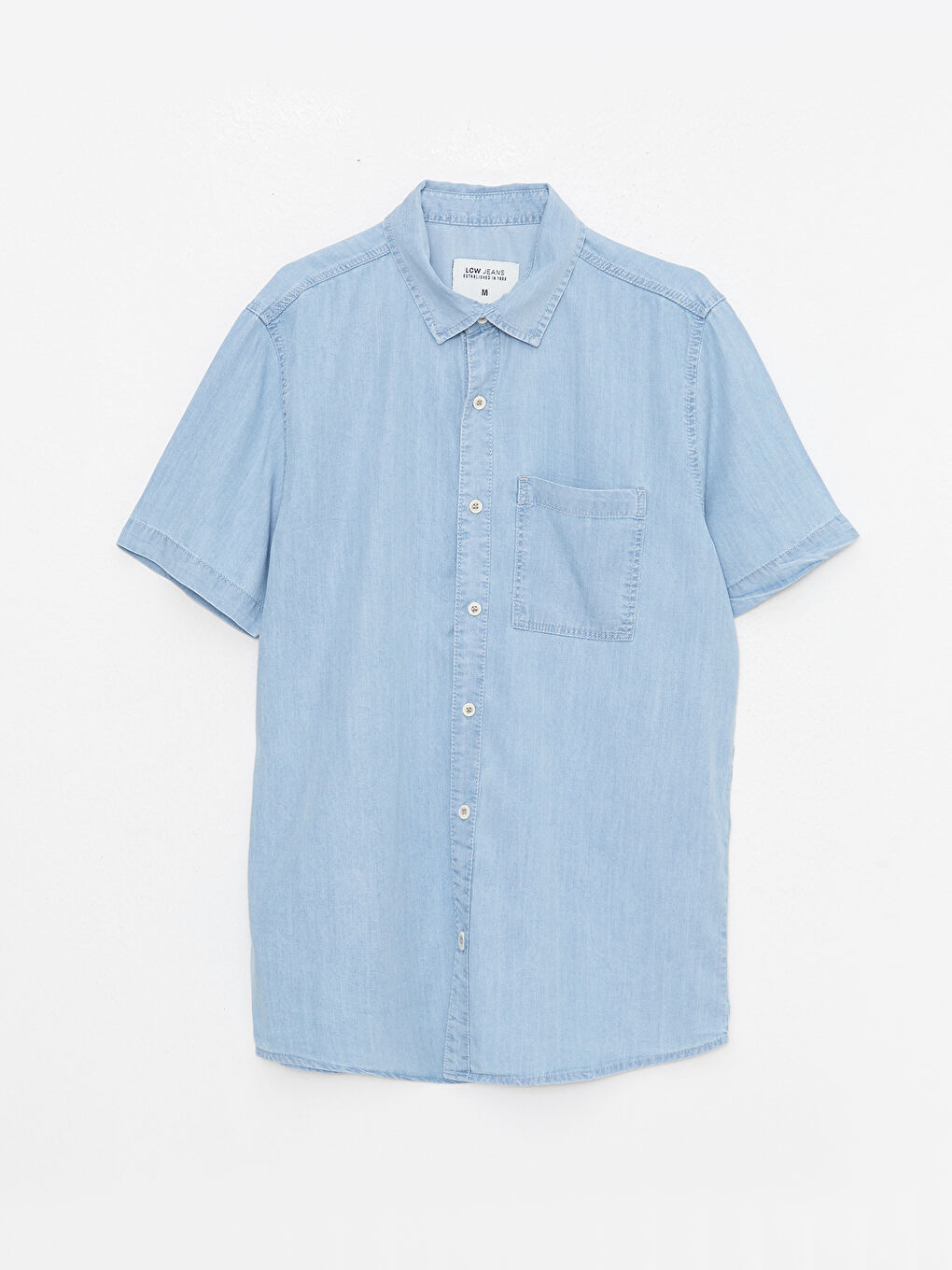 İndigo Rahat Kalıp Kısa Kollu Erkek Jean Gömlek-5