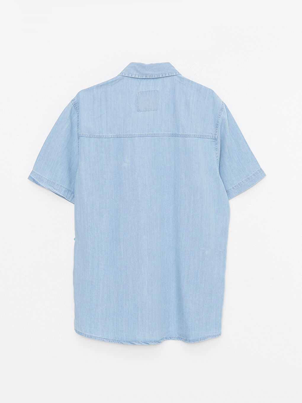İndigo Rahat Kalıp Kısa Kollu Erkek Jean Gömlek-6