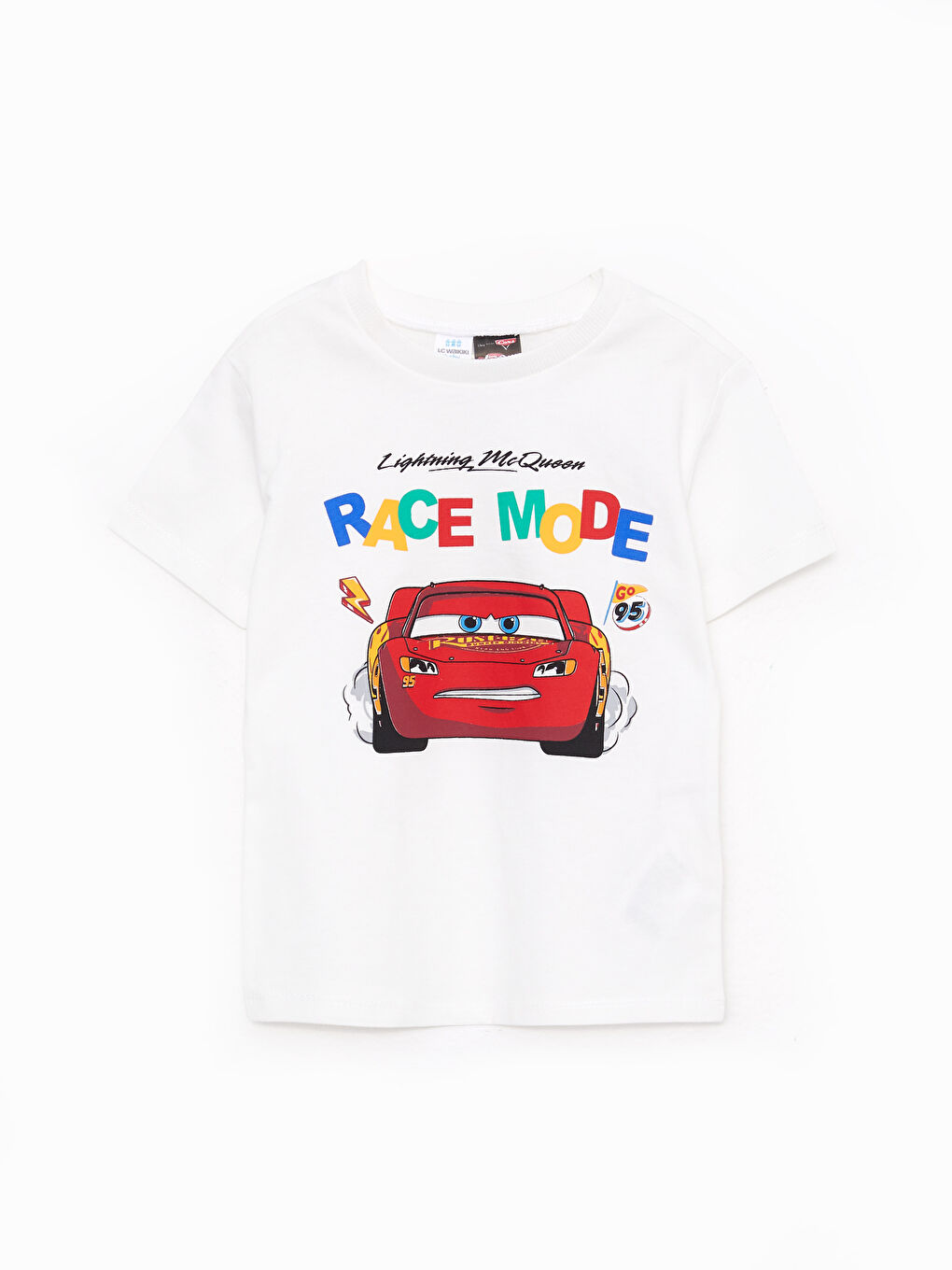 Beyaz Bisiklet Yaka Kısa Kollu Arabalar Baskılı Erkek Bebek Tişört ve Şort 2'li Takım-1