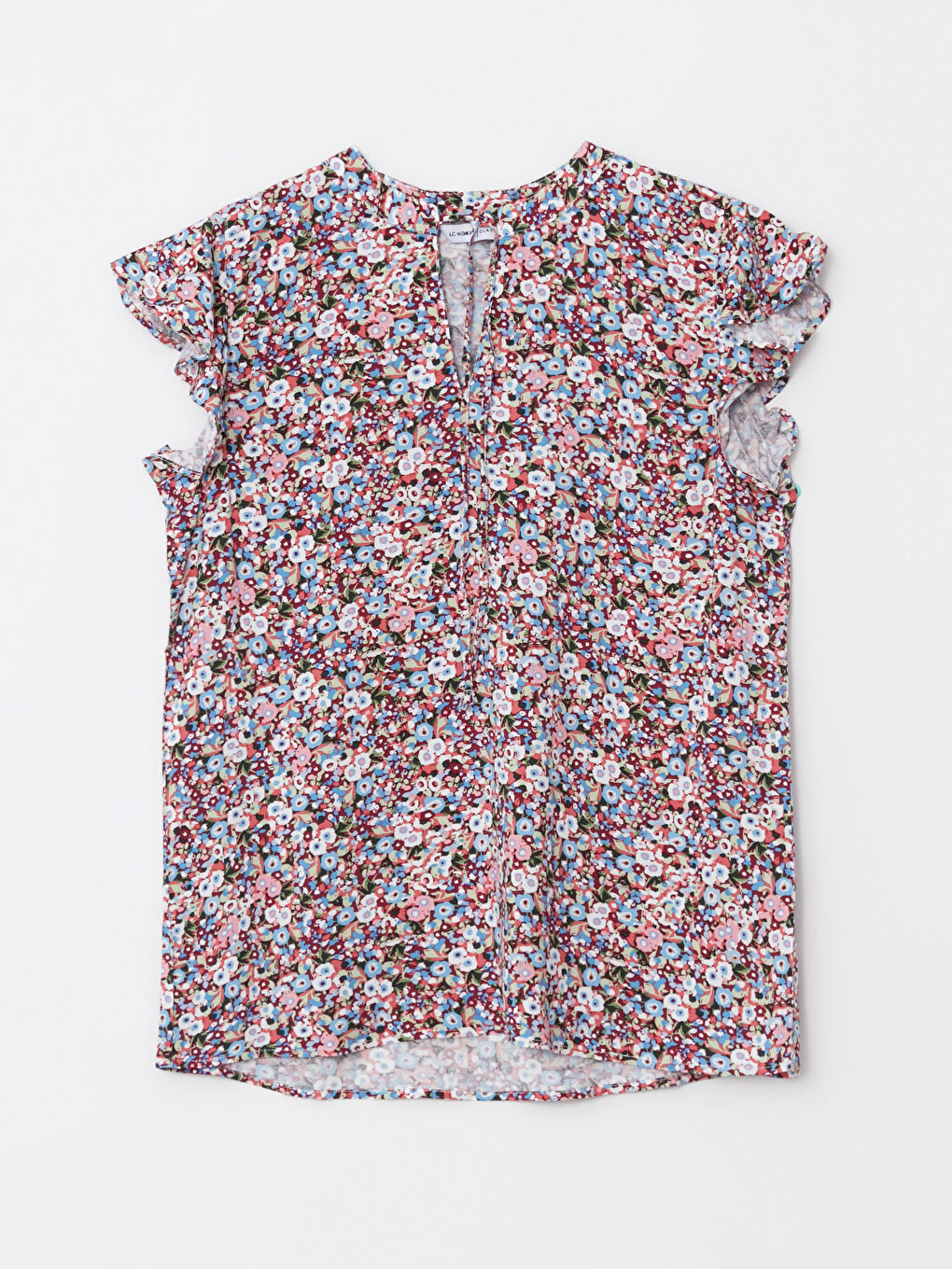Tie Collar Patterned Short Sleeve Viscose Women's Blouse-5