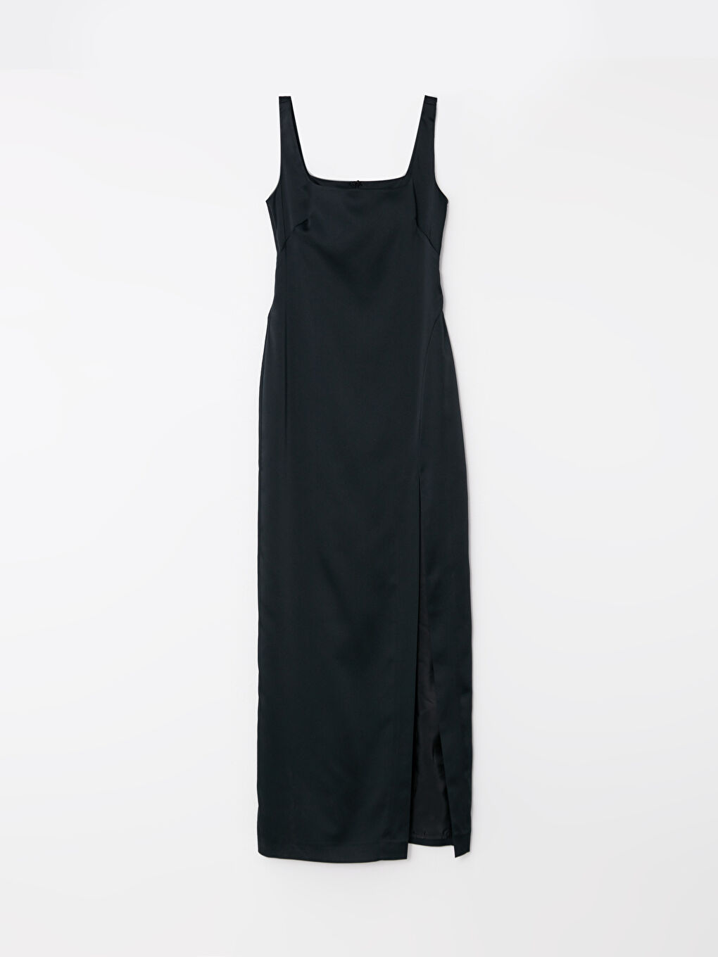 فستان ساتان سادة بياقة مربعة للسيدات-6