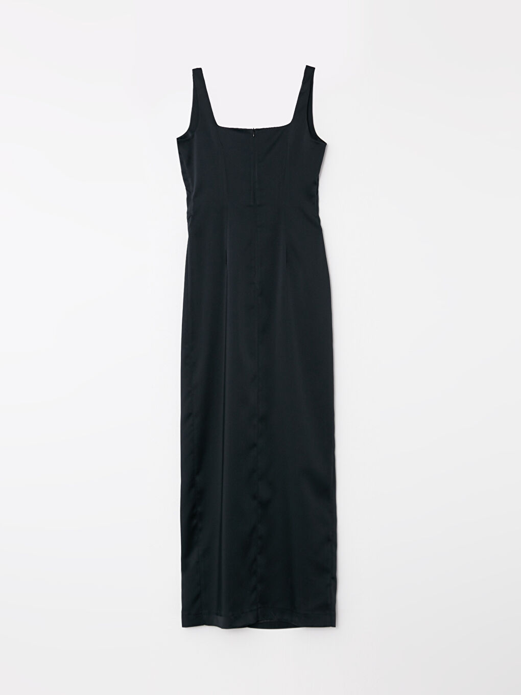 فستان ساتان سادة بياقة مربعة للسيدات-7