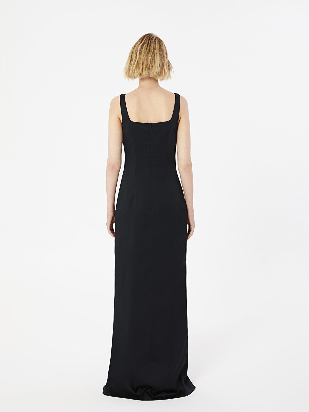 فستان ساتان سادة بياقة مربعة للسيدات-5