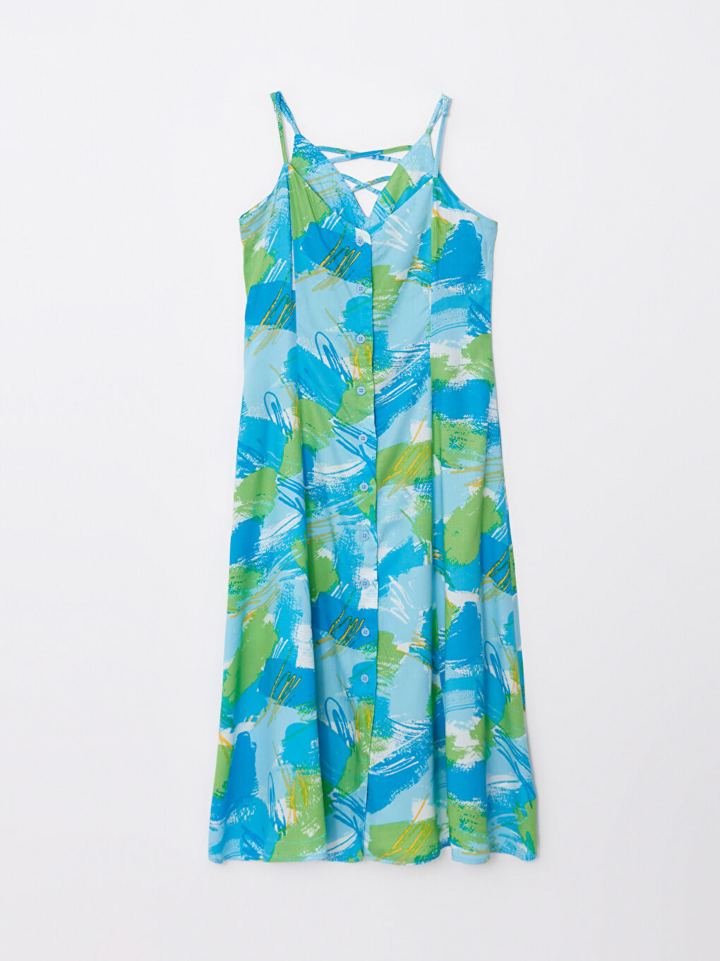 Heart Collar Floral Strap Viscose Women's Dress -S2I010Z8-LQQ