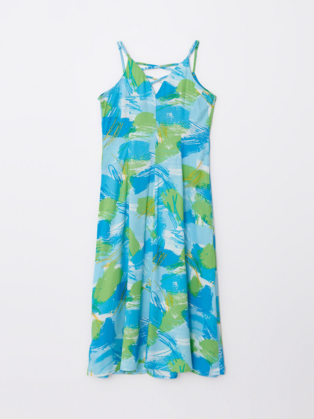 Heart Collar Floral Strap Viscose Women's Dress -S2I010Z8-LQQ