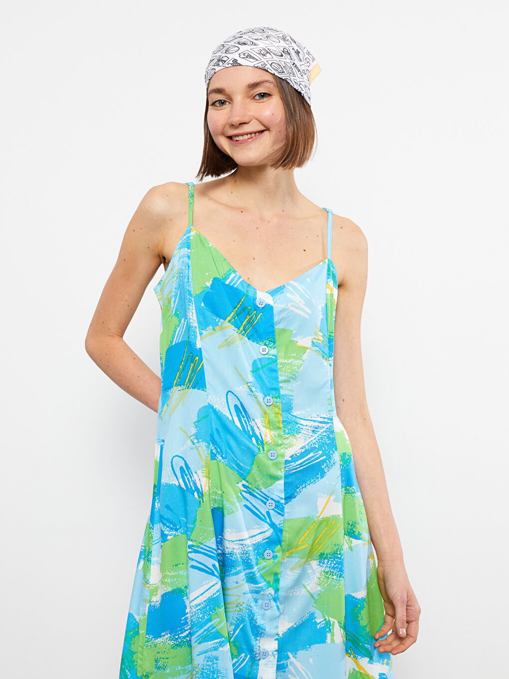 Heart Collar Floral Strap Viscose Women's Dress -S2I010Z8-LQQ
