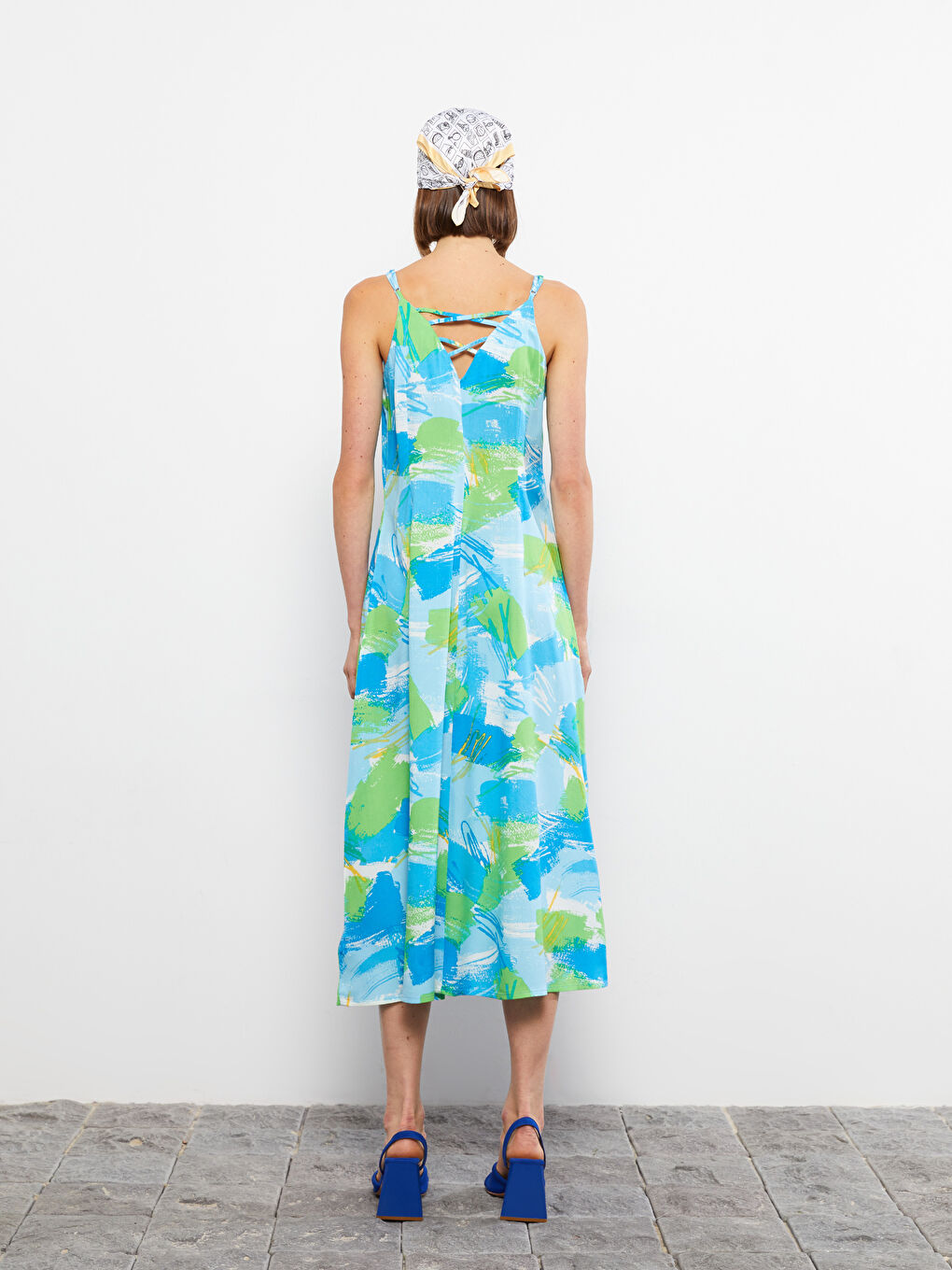 Heart Collar Floral Strap Viscose Women's Dress -S2I010Z8-LQQ