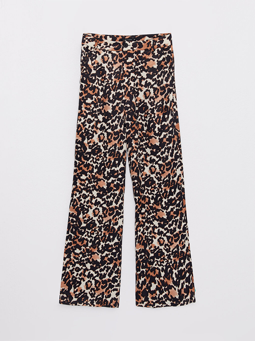 Kahverengi Rahat Kalıp Desenli Cep Detaylı Saten Kadın Pantolon-5