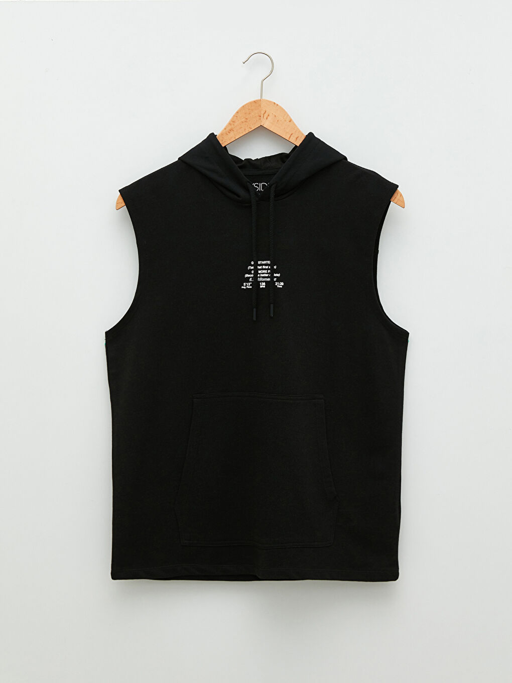 Siyah Kapüşonlu Baskılı Erkek Kolsuz Tişört-5