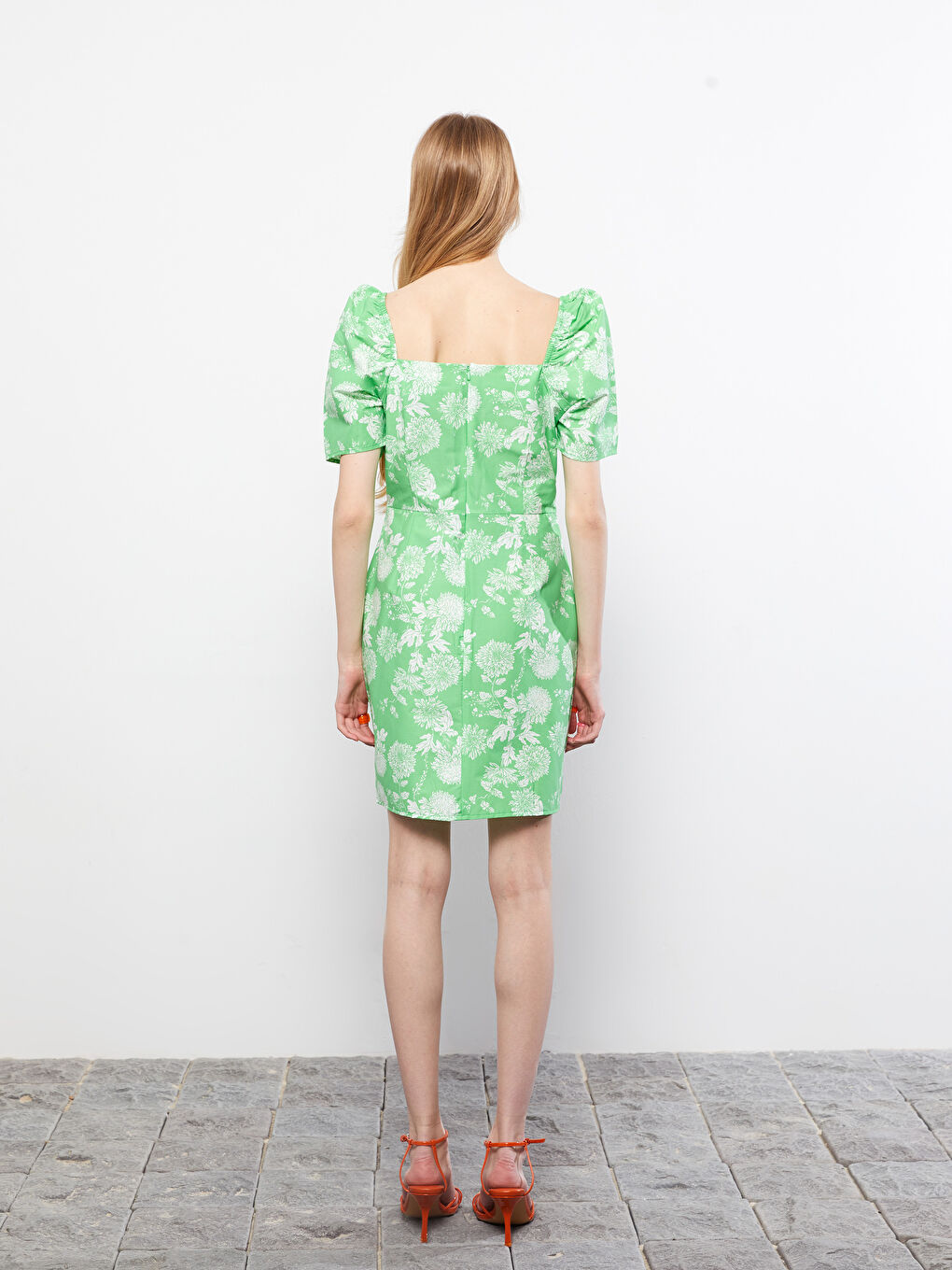 Sweetheart Neck Floral Short Sleeve Poplin Women's Dress -S2I060Z8-LRP