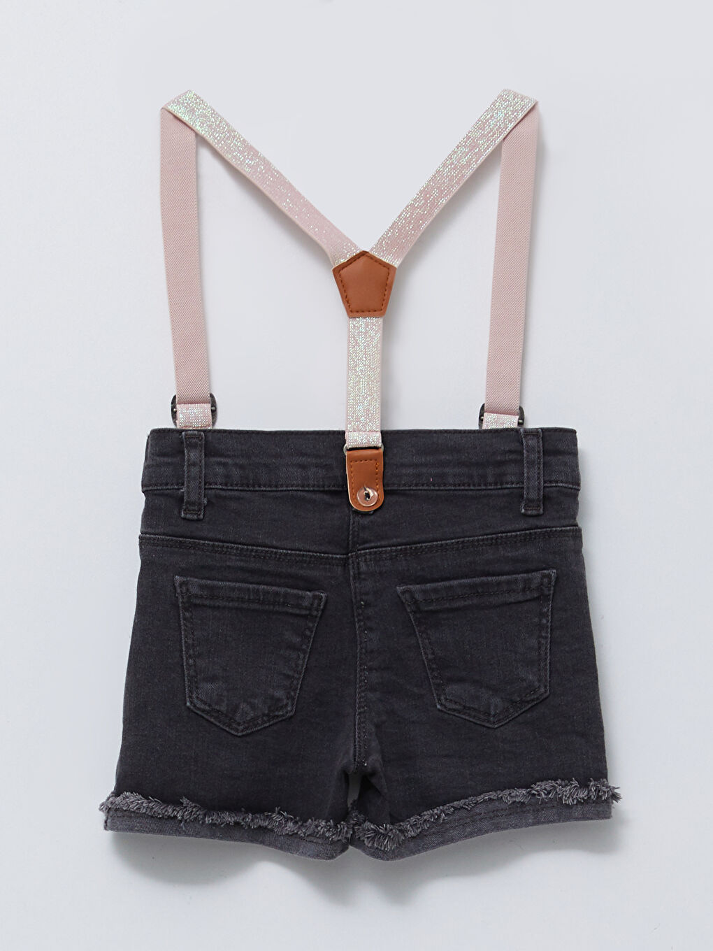 Gri Basic Kız Bebek Jean Şort ve Pantolon Askısı 2'li Takım-1