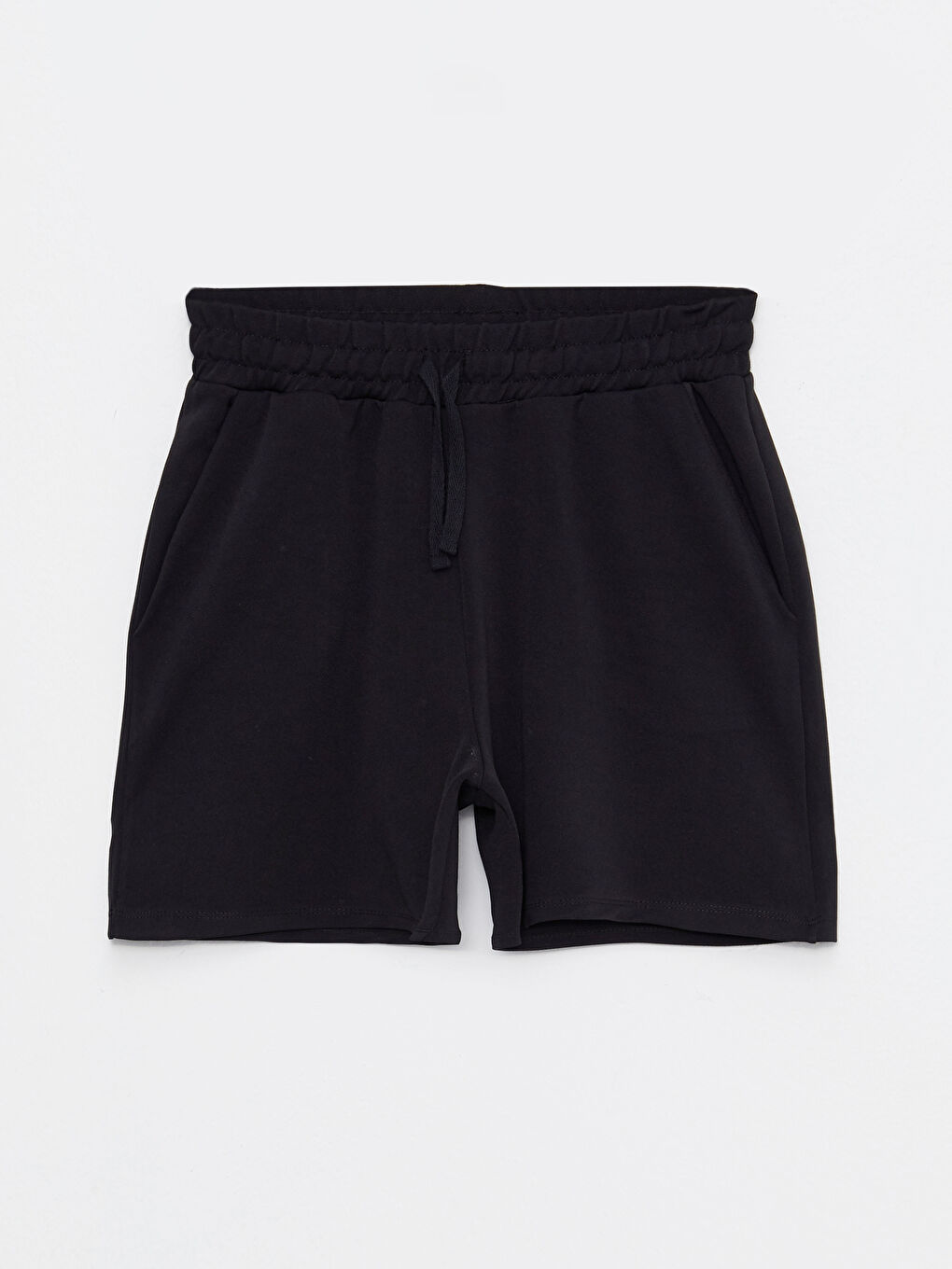 Siyah Kadın Beli Lastikli Düz Spor Şort-5