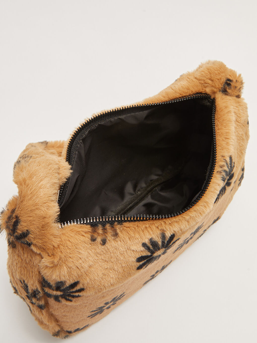 Floral Patterned Women's Fur Baguette Bag-5