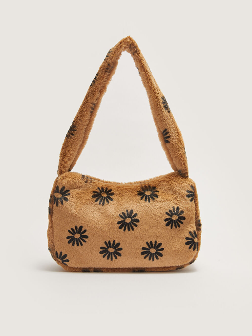 Floral Patterned Women's Fur Baguette Bag-3