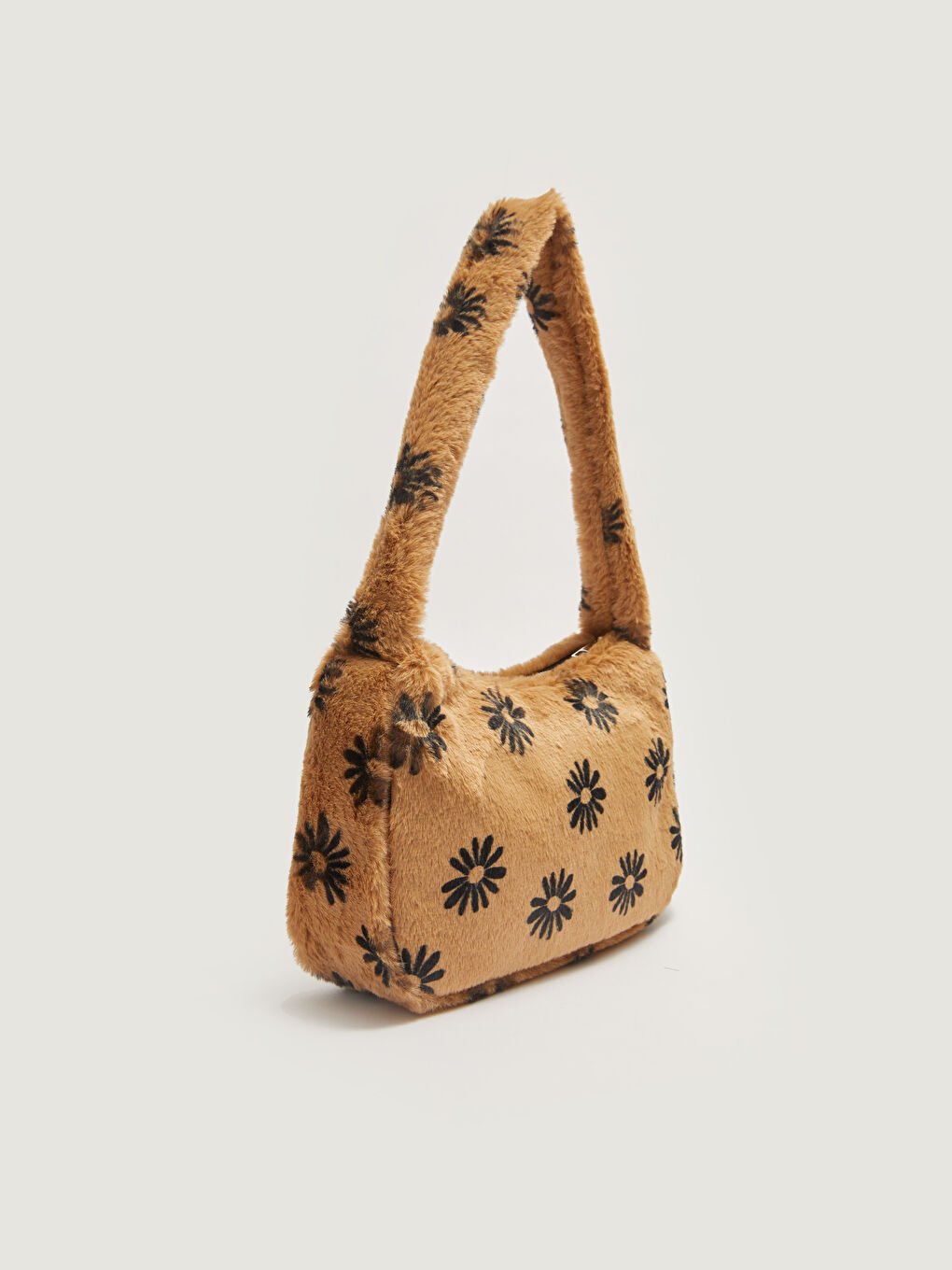 Floral Patterned Women's Fur Baguette Bag-4
