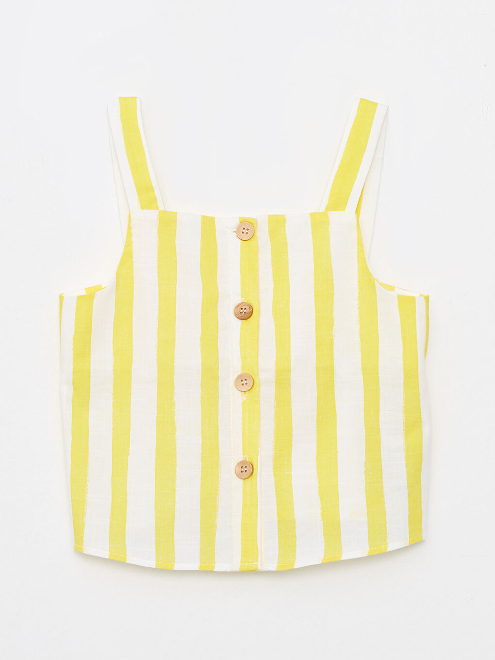 Sarı Kare Yaka Çizgili Askılı Poplin Kız Çocuk Bluz