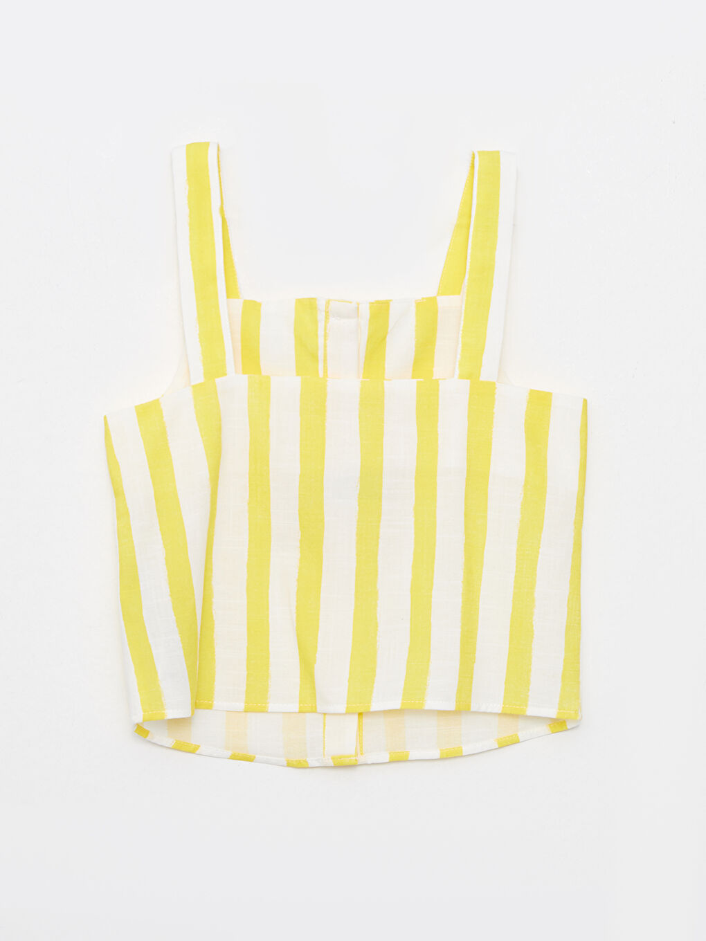 Sarı Kare Yaka Çizgili Askılı Poplin Kız Çocuk Bluz-1