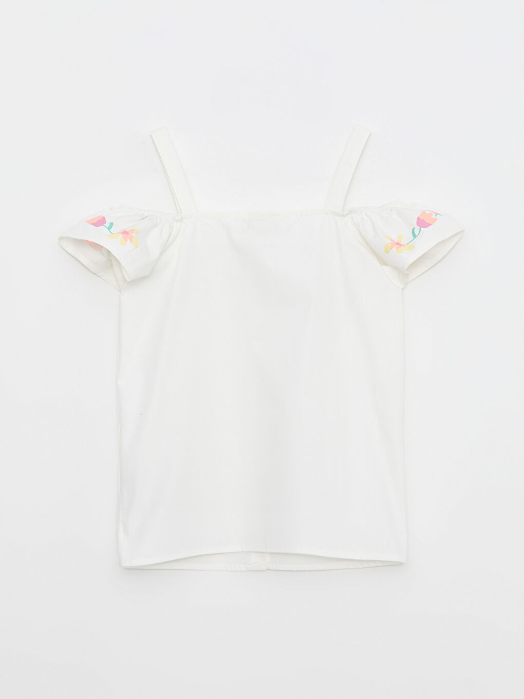 Boat Neck Printed Short Sleeve Poplin Girls Blouse-1