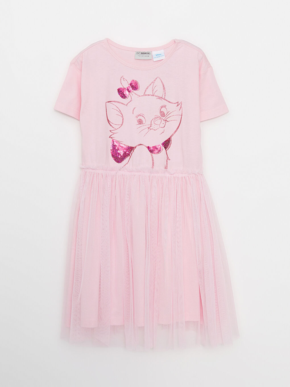 Crew Neck Marie Printed Short Sleeve Girls Dress