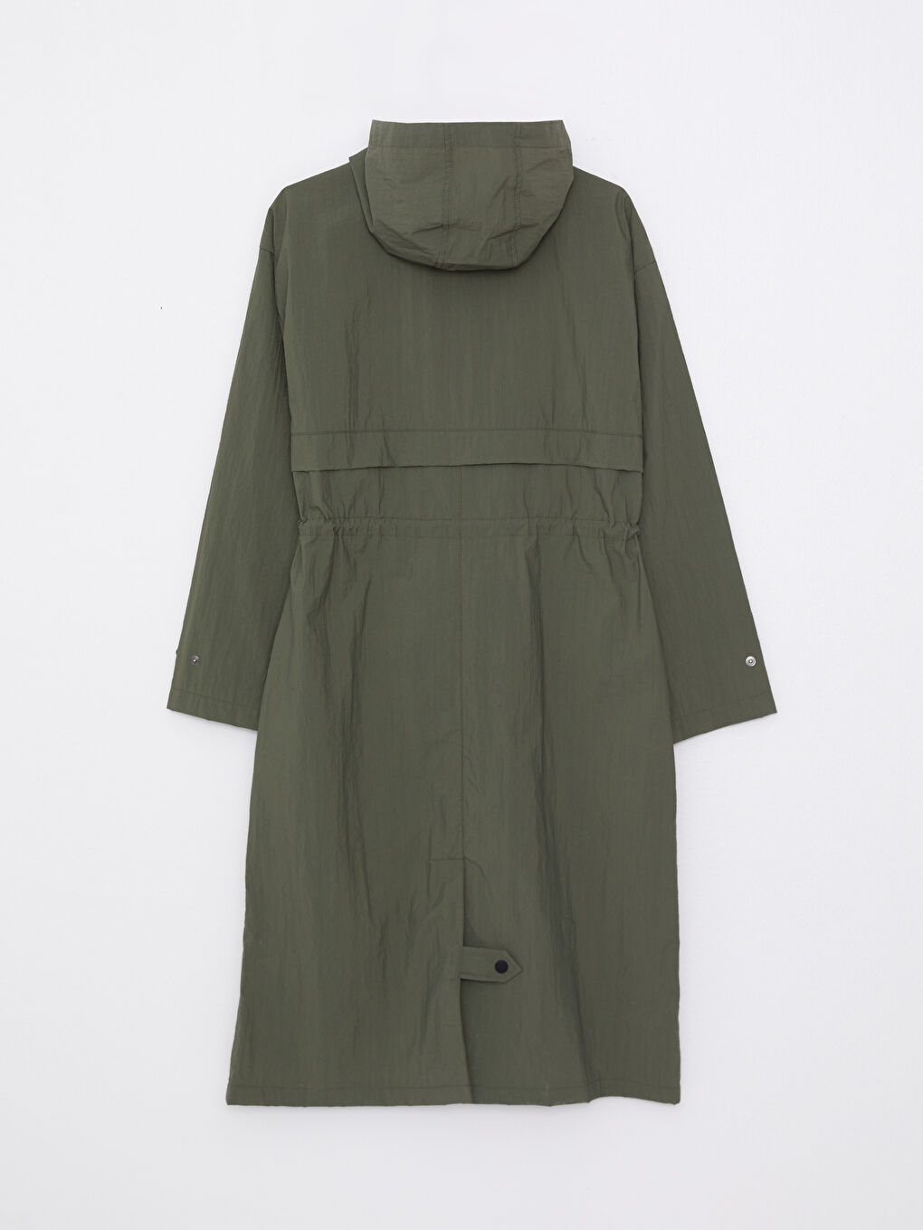 Haki Kapüşonlu Düz Uzun Kollu Kadın Mont ve Çanta-8