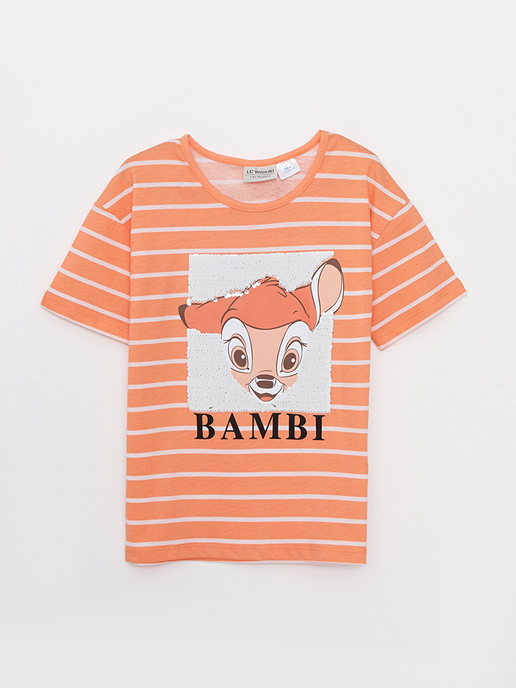 LCW Kids Bisiklet Yaka Bambi Baskılı Çift Yönlü Payetli Kısa Kollu Pamuklu Kız Çocuk Tişört -S2I169Z4-LSR