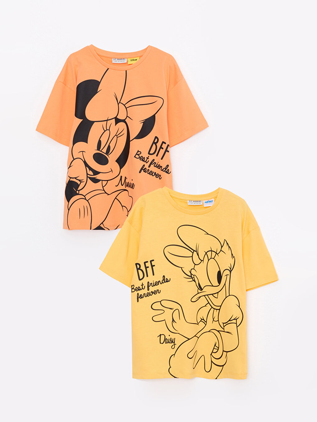 Crew Neck Minnie Mouse and Daisy Duck Printed Short Sleeve Girl's T-Shirt 2-Pack
